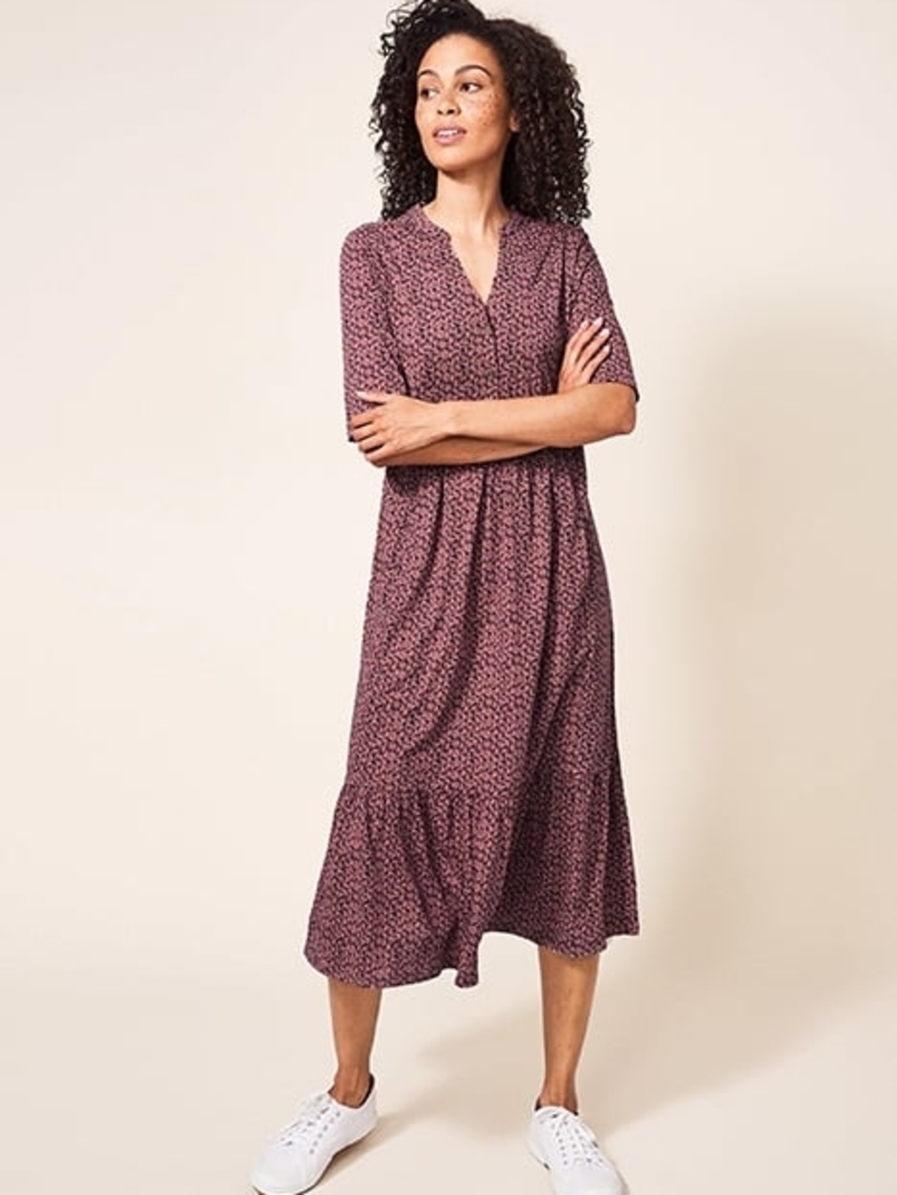 White Stuff Naya Printed Midi Tiered Dress